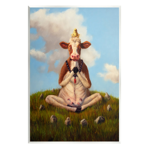 Stupell Industries Az 012 Framed Cow And Chick Meditating On Canvas By Lucia Heffernan Print 1904